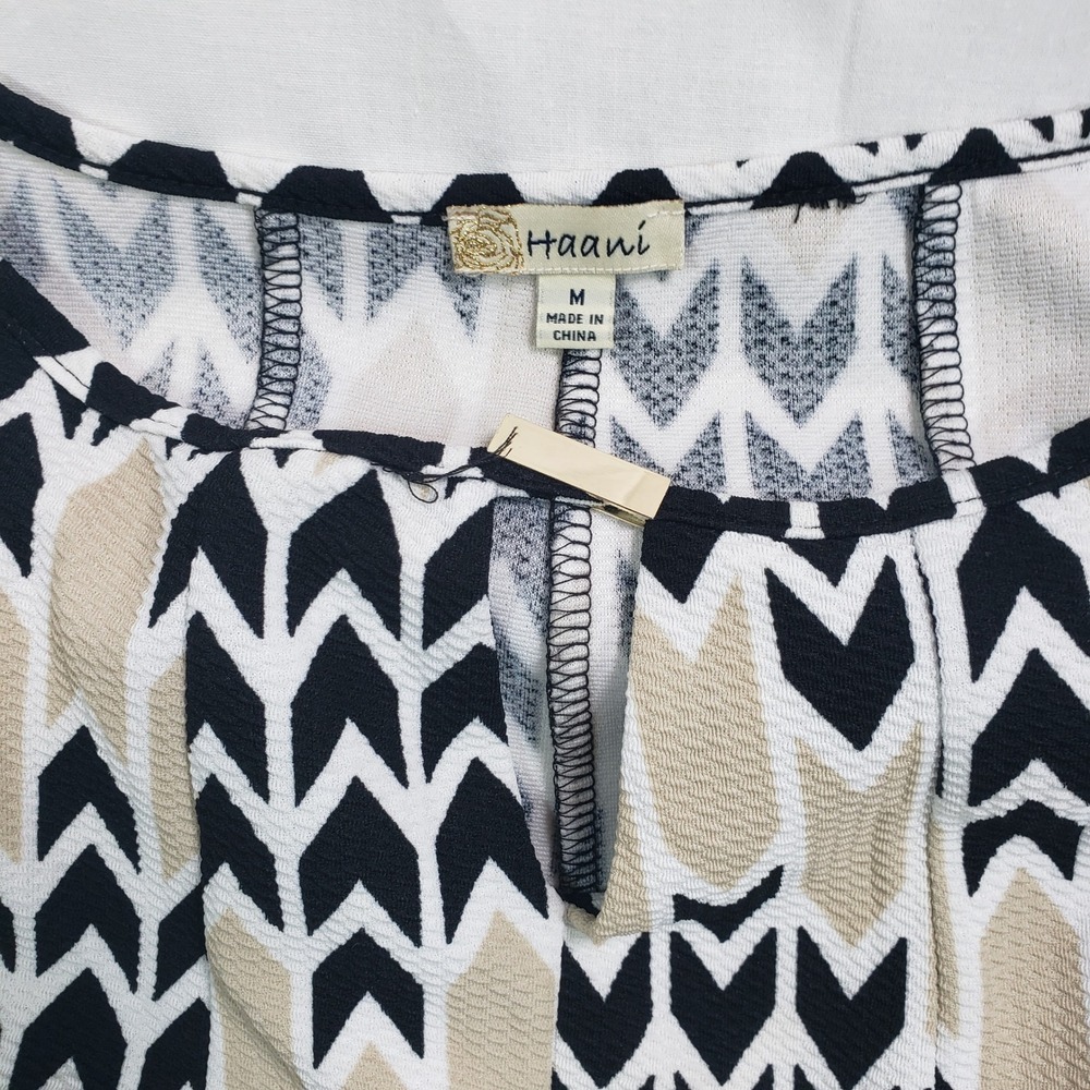 Haani Womens Chevron Geometric Fit and Flare Dress Size M Black Tan White - Picture 2 of 6